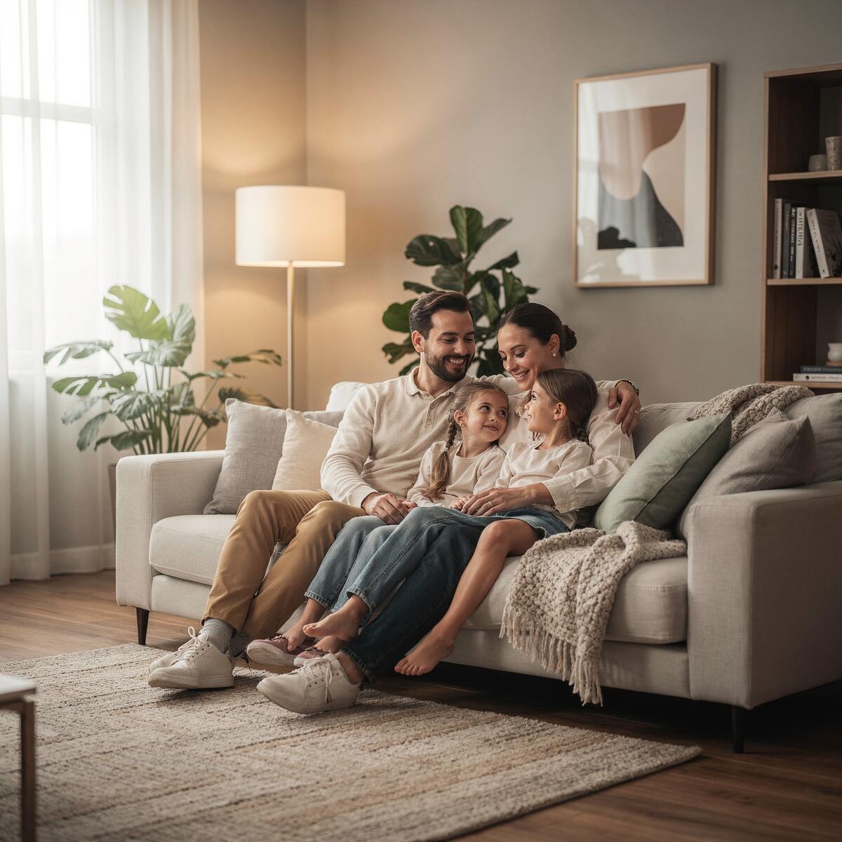 Comfortable family enjoying their home